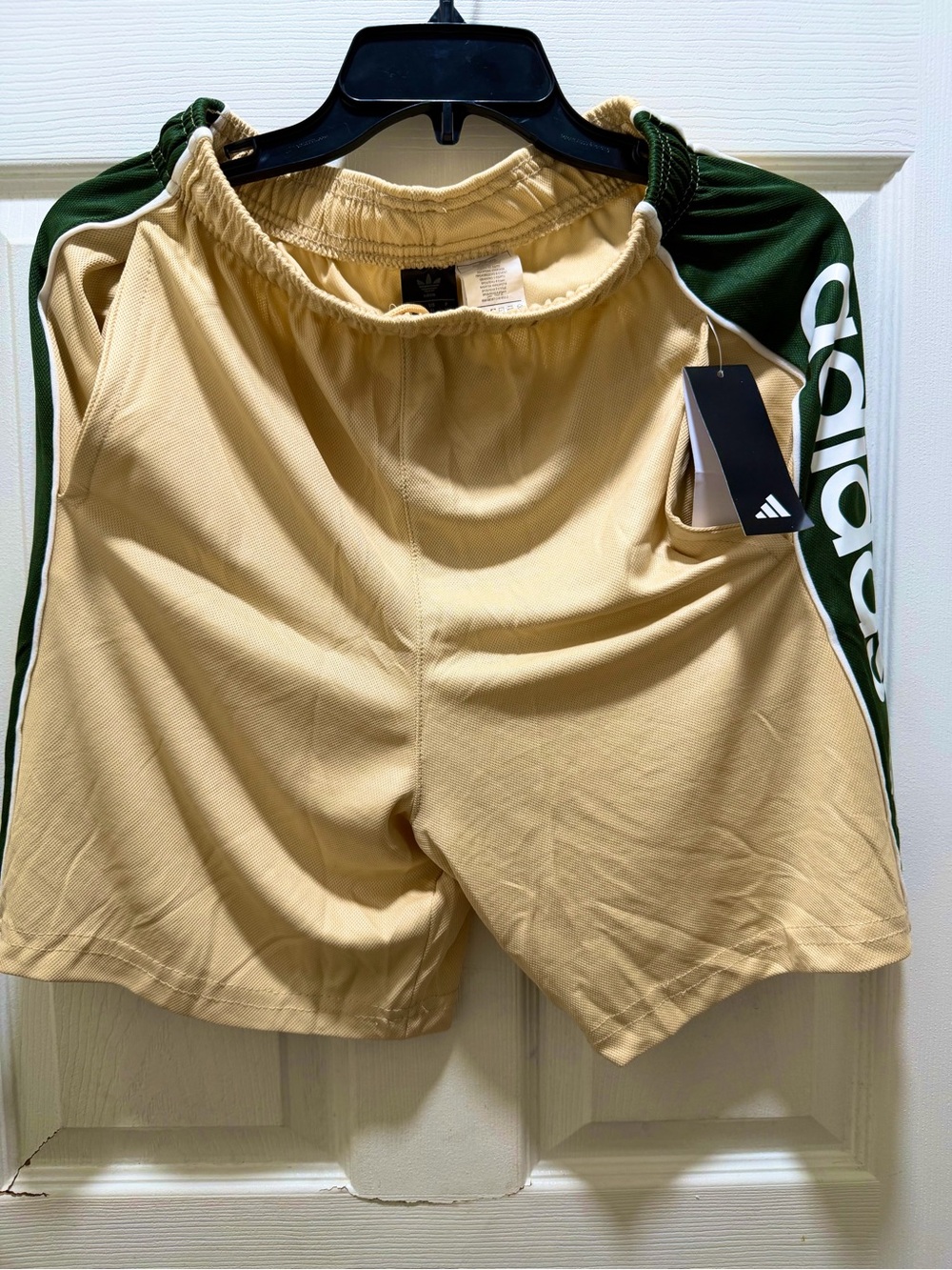 adidas Beige Athletic Shorts with Dark Green Side Panels